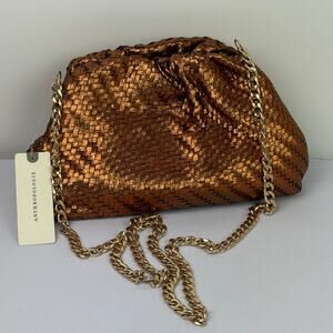 Anthropologie Frankie Clutch Purse Bag Pleated Metallic Copper Magnet Close NWT